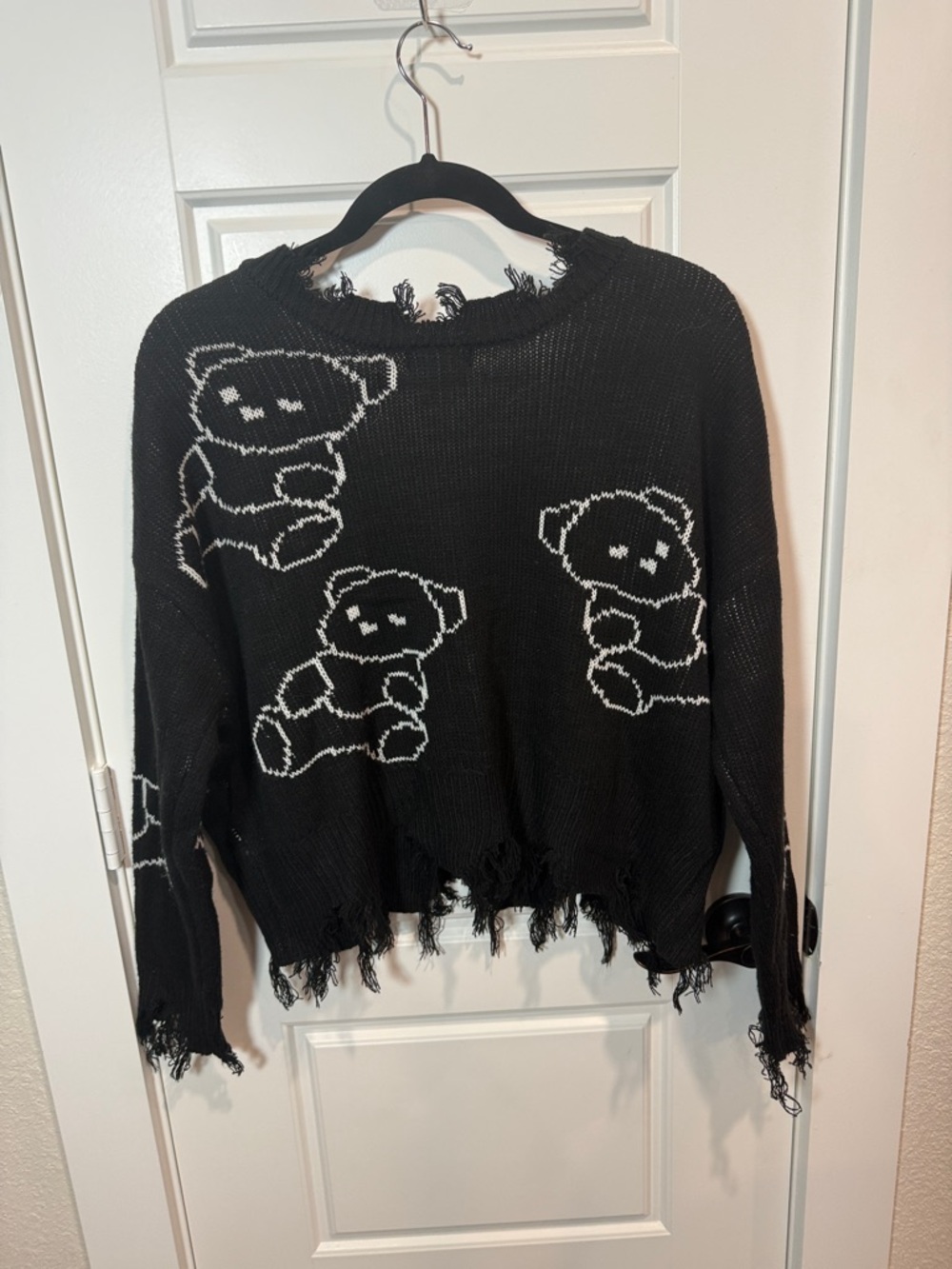 Joyrich Black Knit V-Neck Sweater with White Teddy Bear Motif - Picture 7 of 8